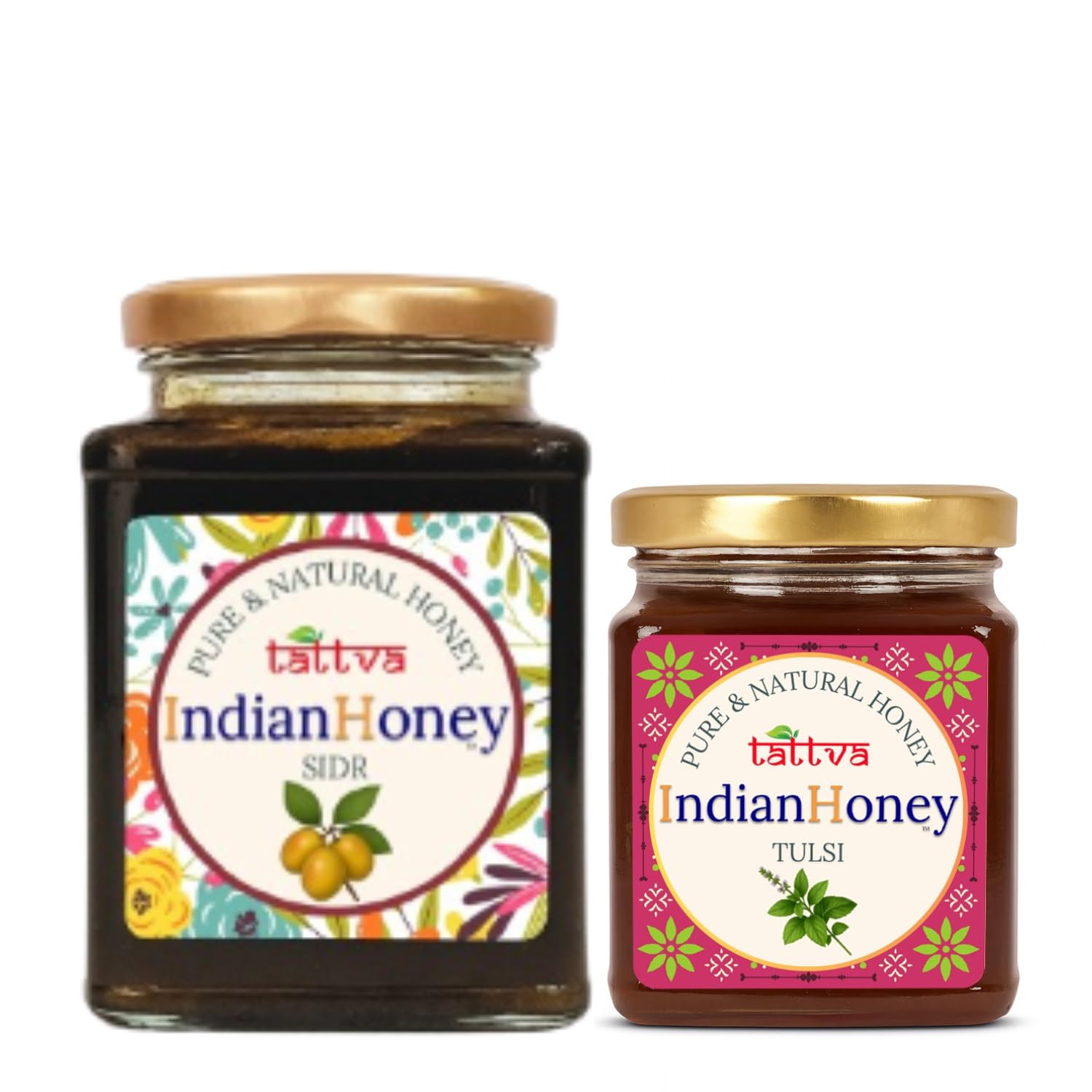 IndianHoney Premium & Highly Medicinal Sidr Honey & Ayurvedic & Stress-Relief Tulsi Infused Honey Combo Pack (500gm & 230gm) Sidr & Tulsi