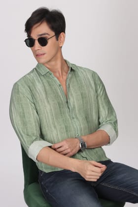 Green Slim Fit Viscose Beach Wear Shirt-S