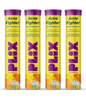 Plix Acne Shield 15 Effervescent Tablets Mango Twist Flavour Goodness Of Curcumin & Aloe Pack of 4
