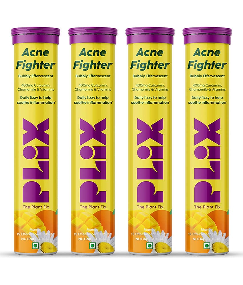 Plix Acne Shield 15 Effervescent Tablets Mango Twist Flavour Goodness Of Curcumin & Aloe Pack of 4
