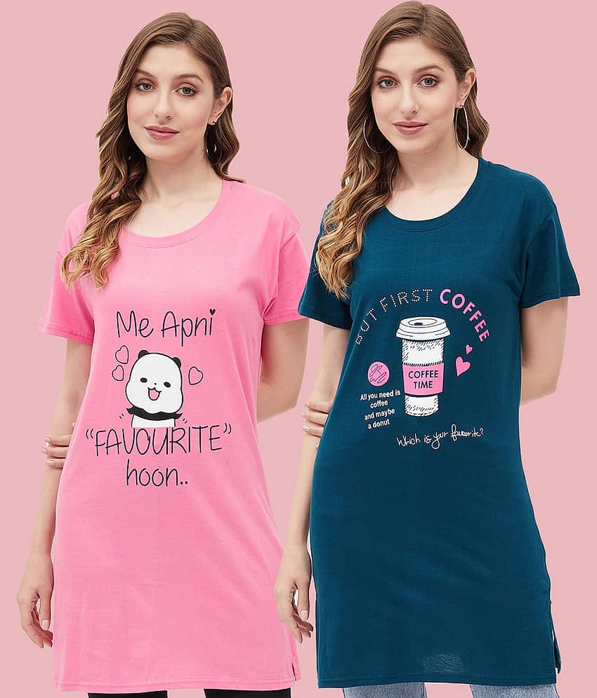 Christy World Women Cotton Printed Regular Fit Round Neck T-Shirt ( Multicolor )