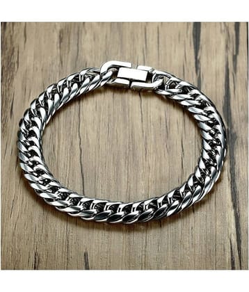The Jewelbox 316l Stainless Steel Classic 3d Curb Mens Rhodium Plated Bracelet