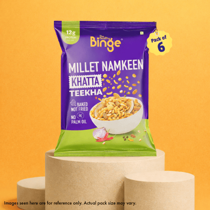 Millet Namkeen Khatta Teekha | Pack of 6 | net wt. 180g Millet Namkeen Khatta Teekha | Pack of 6 | net wt. 180g