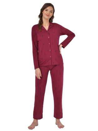 Klamotten Women's Baby Pink Allover Printed Top Pyjama Set N54M