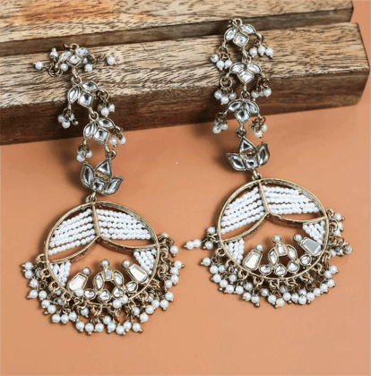 Gold-Toned White Circular Drop Earrings Gold-Toned White Circular Drop Earrings