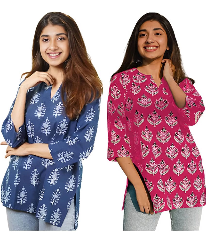 AK FASHION MALL Women Cotton Blend Printed A-line Kurti ( Blue )