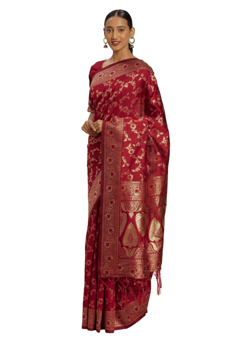 Generic Women's Banarasi Silk Saree (Red,5-6  Mtr)