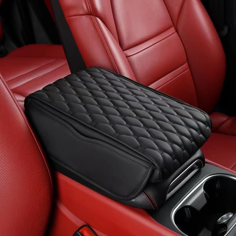 Automaze Center Console Arm-rest Cover Pad With Side Pockets, Universal Fit for SUV's, Car Armrest Seat Box Cover, Leather Auto Armrest Cover (Beige, For Compact-SUV's-L)
