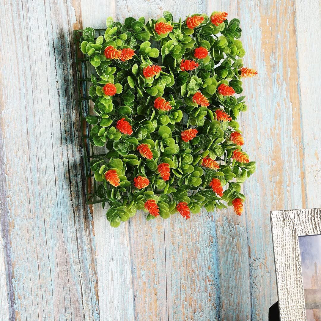 Foliyaj Artificial Grass & Flower Wall Mat |Wall Mats for Home Decoration | Decoration Items for Living Room | Artificial Vertical Garden Wall Mat (Multiple Mats Can Be Attached to Cover Entire Wall)
