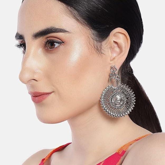 Set Of 2 Silver Plated Oxidised Classic Drop Earrings