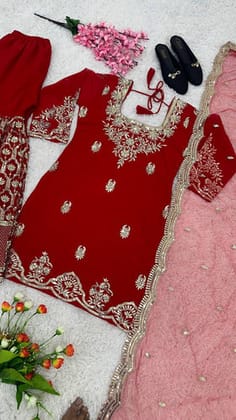 Designer Party Wear Look Fancy Top-Dupatta And Sharara