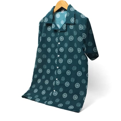 Mandala Emerald Cuban Collar Shirt#11-XS
