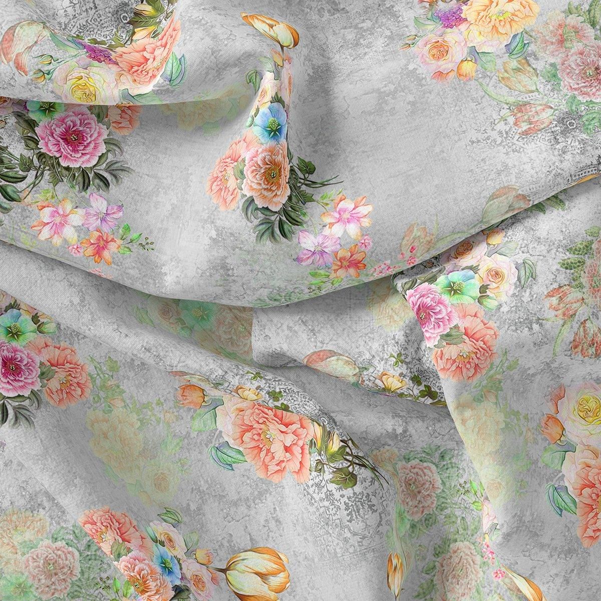 Colico Blue Rose With Purple Digital Printed Fabric - Pure Muslin