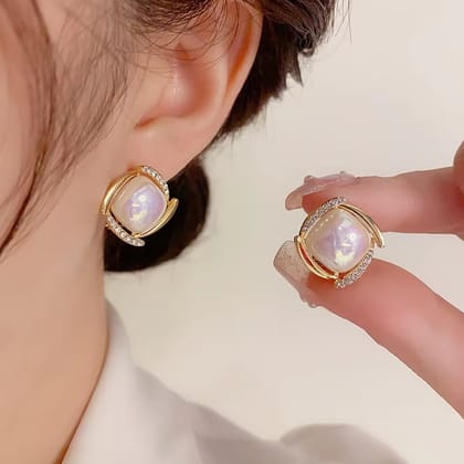 White Pearl Diamond Stud Earrings