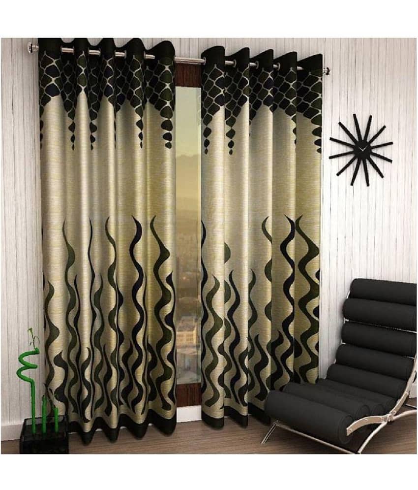 Panipat Textile Hub Floral Semi-Transparent Eyelet Long Door Curtain 9 ft Pack of 4 -Green