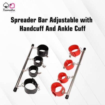 Kaamastra Stainless Steel Spreader Bar with 4 Cuffs-Black