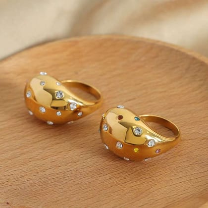 Bubble Glossy Cubic Zirconia 18K Gold Anti Tarnish Adjustable Free Size Ring For Women