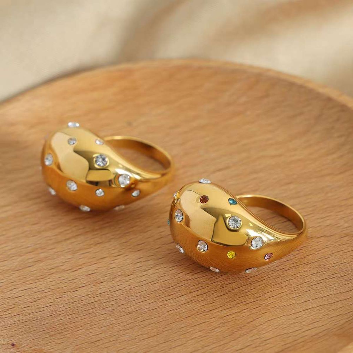 Bubble Glossy Cubic Zirconia 18K Gold Anti Tarnish Adjustable Free Size Ring For Women