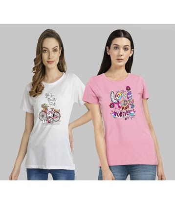 CHOZI Women Cotton Blend Printed Regular Fit Round Neck T-Shirt ( Multi Color )