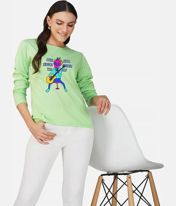 CHOZI Women Cotton Printed Regular Fit Round Neck T-Shirt ( Green )