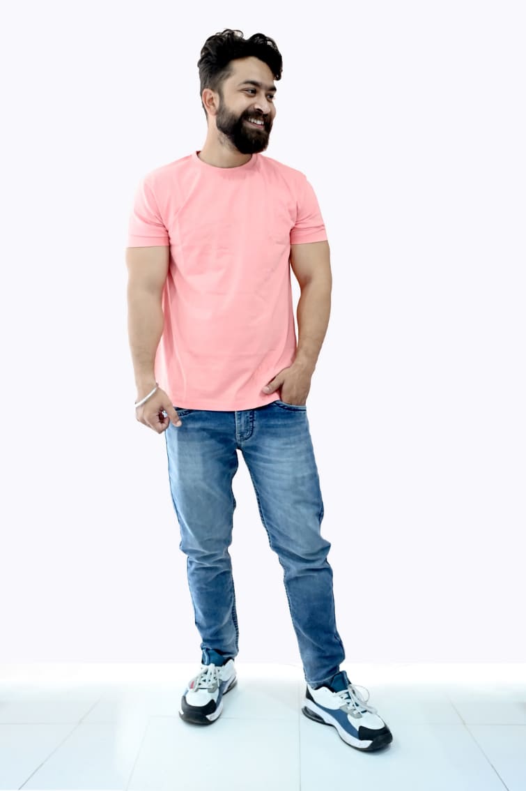 Ultra Soft Solid T-Shirt, Peach (Size - L)