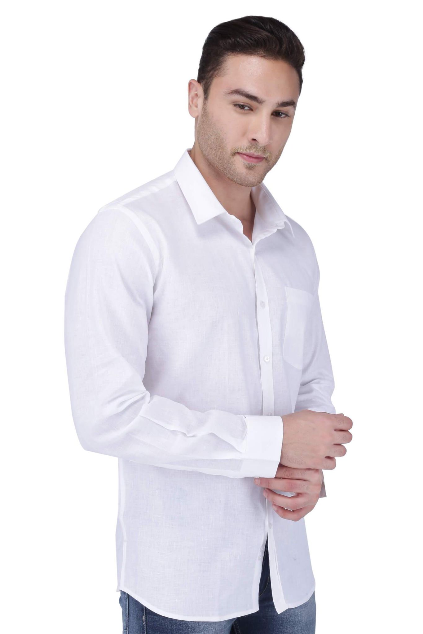 Linen Cotton Blend,Bleach White,Plain, Full Sleeves,Semi Slim Fit,White Linen Cotton Blend, Men,Shirt-38