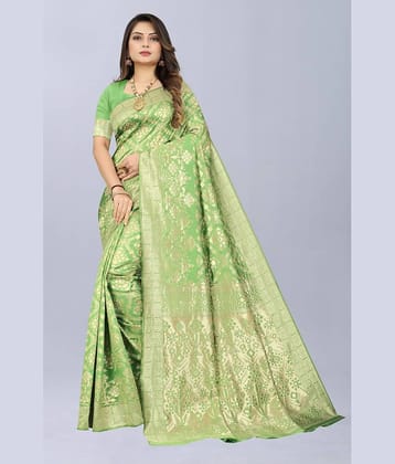 NENCY FASHION Banarasi Silk Embellished Saree With Unstitched Blouse Piece ( Maroon )