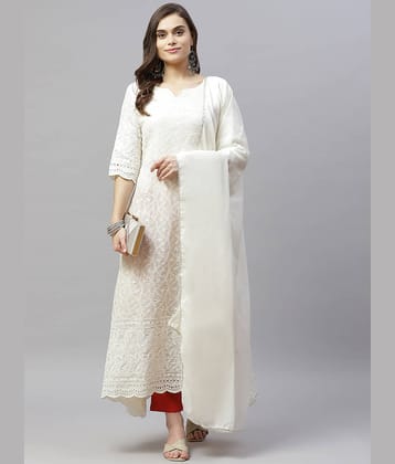 miravan - White Cotton Women's Anarkali Kurti ( Pack of 1 )