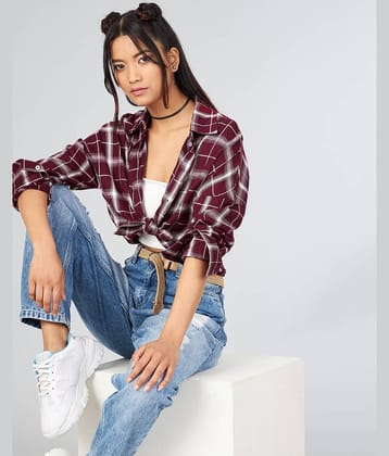 Chimpaaanzee Women Checks Viscose Shirt ( Maroon )