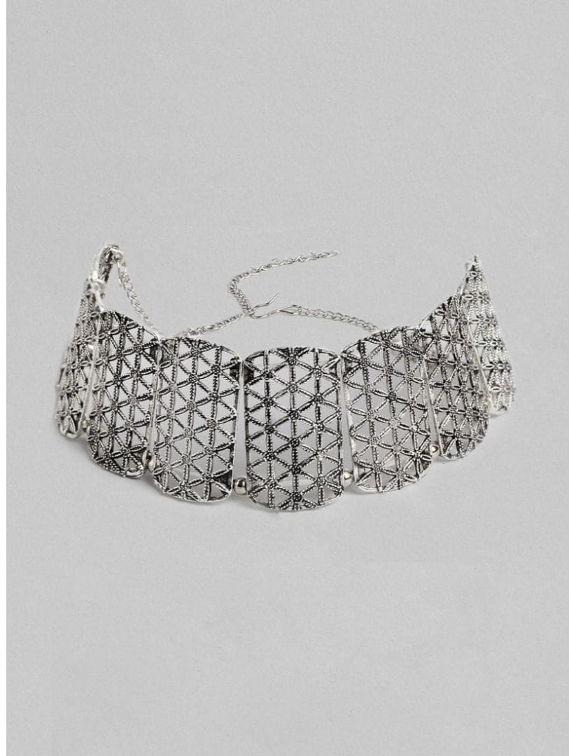 Women's Rose Gold Plated Alloy Choker (Silver)