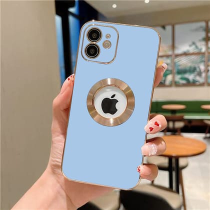 iPhone 11 Deluxe Logo Cut Chrome Ring Case-Sky Blue