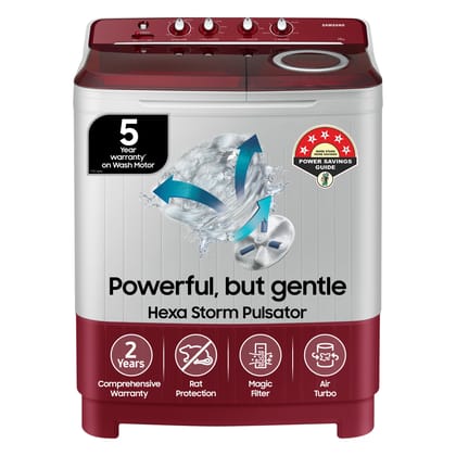Samsung 7.5 Kg Inverter 5 Star Semi Automatic Top Load Washing Machine (WT75B3200RR/TL, Light Grey & Red Base, Air turbo drying, 5 Year Warranty on Wash Motor) Samsung 7.5 Kg Inverter 5 Star Semi Automatic Top Load Washing Machine (WT75B3200RR/TL, Light 