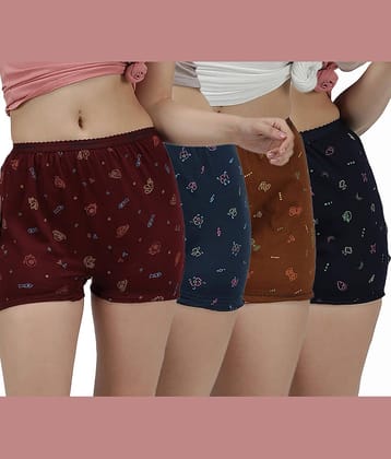 Amul comfy Pack of 4 Cotton Boy Shorts For Women ( Multicolor )