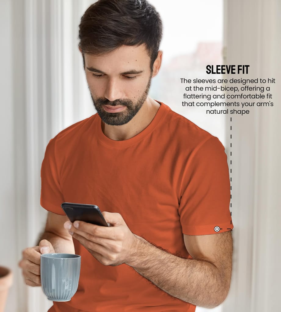 Freecultr Truly Classic Organic Men's Cotton T-Shirt | Solid Round Neck Half Sleeve | Plain Stylish t Shirts | Regular Fit | Casual T Shirt for Man Pack of 1-Rust Orange