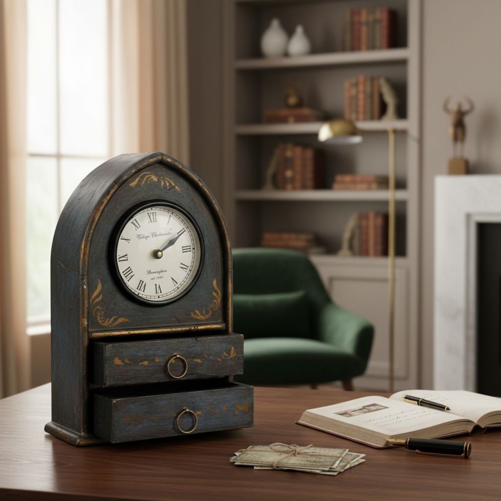 Indian Antique Painted Office Desk Showpiece | Table Decor Clock