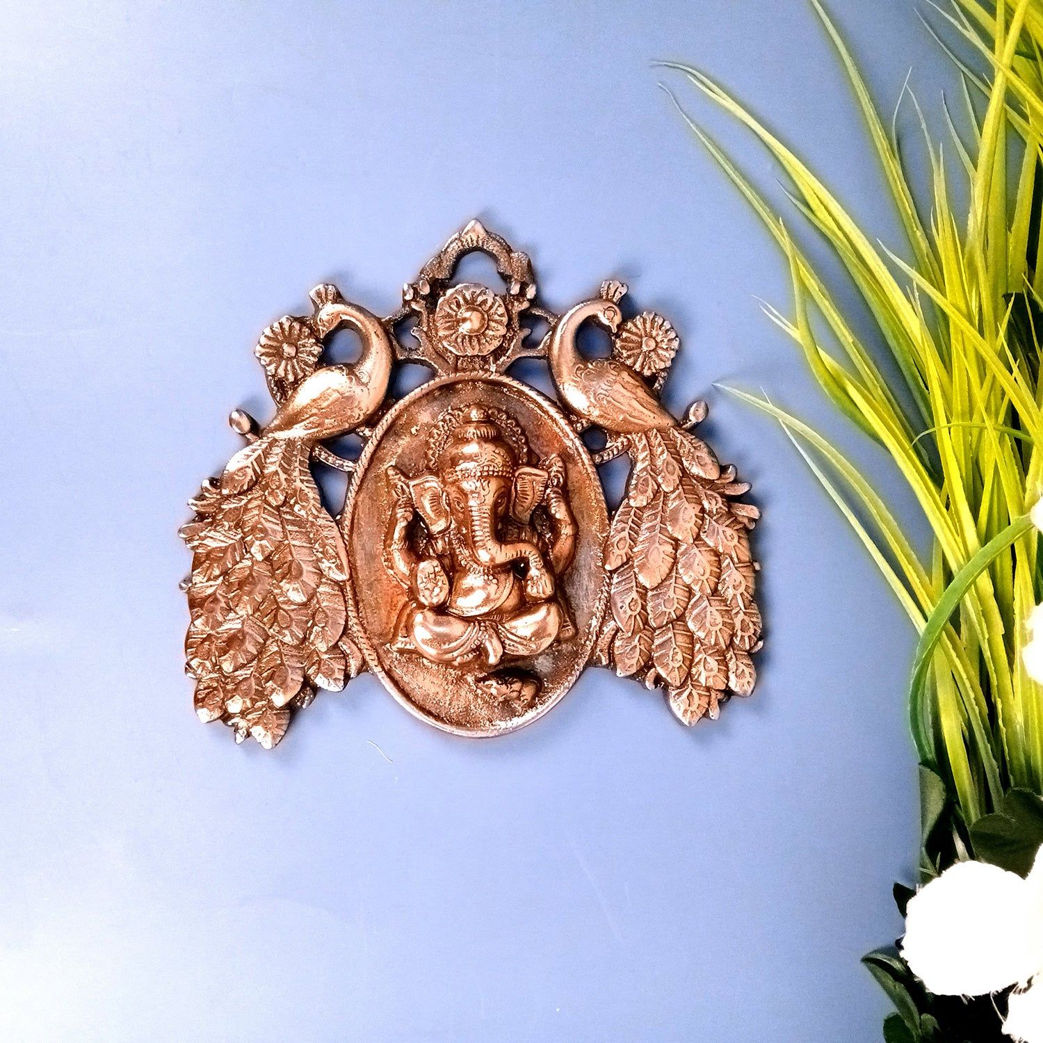 Ganesh Wall Hanging Idol | Lord Ganesha With Peacock Wall Statue Decor | Religious & Spiritual Wall Art - For Puja, Home & Entrance Living Room Decor & Gift - 9 Inch