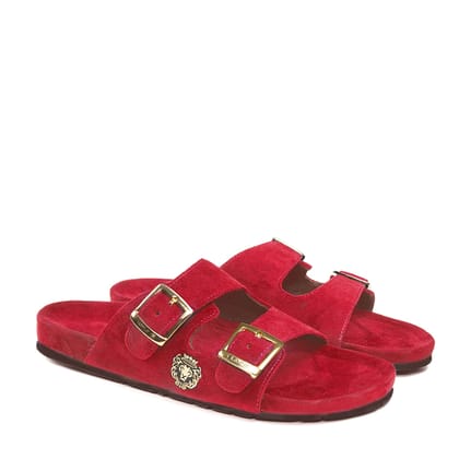 Red Italian Velvet Slippers with Adjustable Buckle Strap-40/6