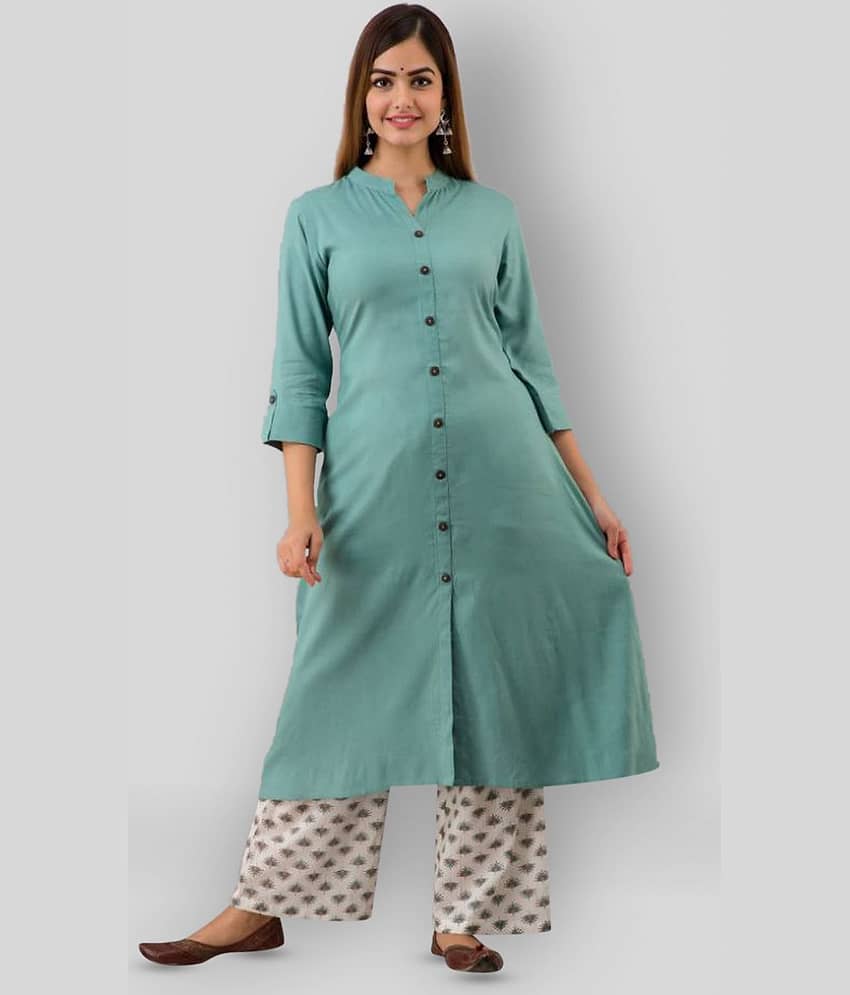 MAUKA - Turquoise Front Slit Rayon Women's Stitched Salwar Suit ( Pack of 1 )