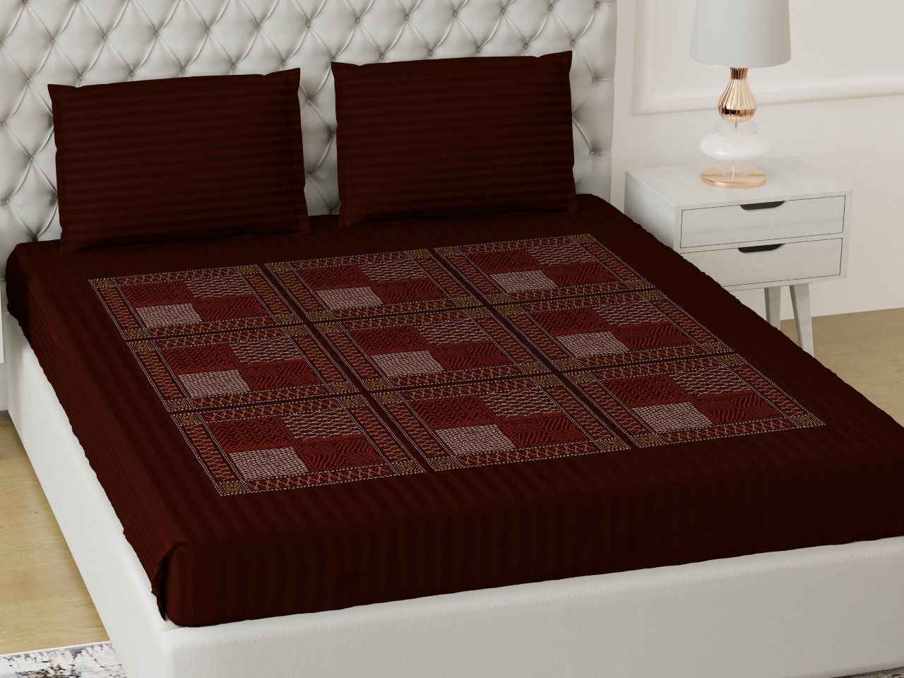 3001-Hometrade India-Standard King Size (90*108 Inches)-Buy Pure Cotton Jaipuri Printed Flat King Size Double Bedsheet With 2 Matching Pillow Cover