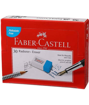 Faber-Castell Ink and Pencil Eraser - Pack of 30 (White and Blue)
