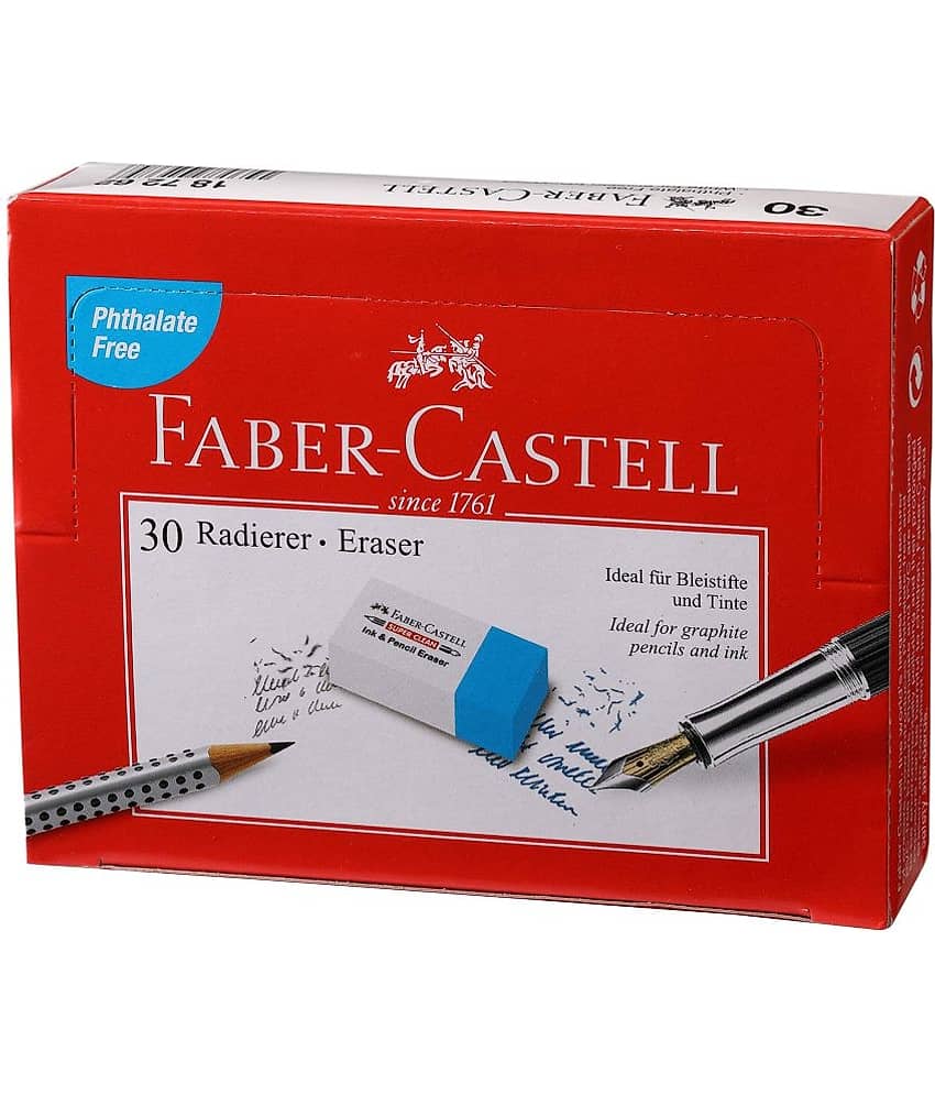 Faber-Castell Ink and Pencil Eraser - Pack of 30 (White and Blue)