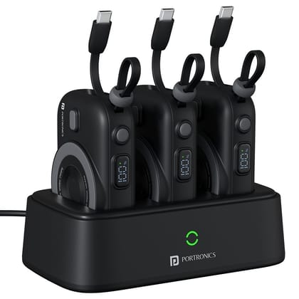 Portronics Power Shutter Home 3x10000mAh Fast Charging Wireless Powerbank With Charging Station
