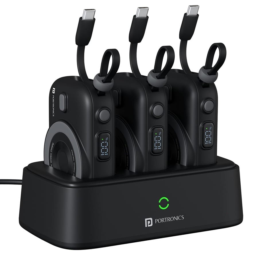 Portronics Power Shutter Home 3x10000mAh Fast Charging Wireless Powerbank With Charging Station