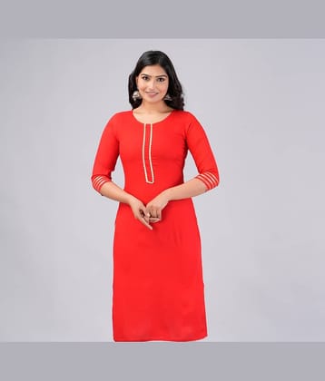 MAUKA Rayon Embroidered Straight Women's Kurti - Red ( Pack of 1 )
