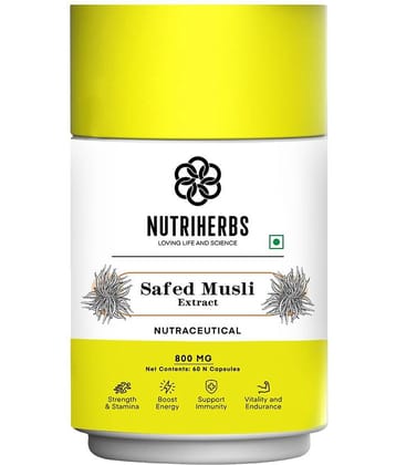 Nutriherbs Safed Musli Capsules 800 mg 100% Pure & Natural Safed Musli - 60 Capsule| Provides Energy & Boosts Immunity | Enhances Sports Performance