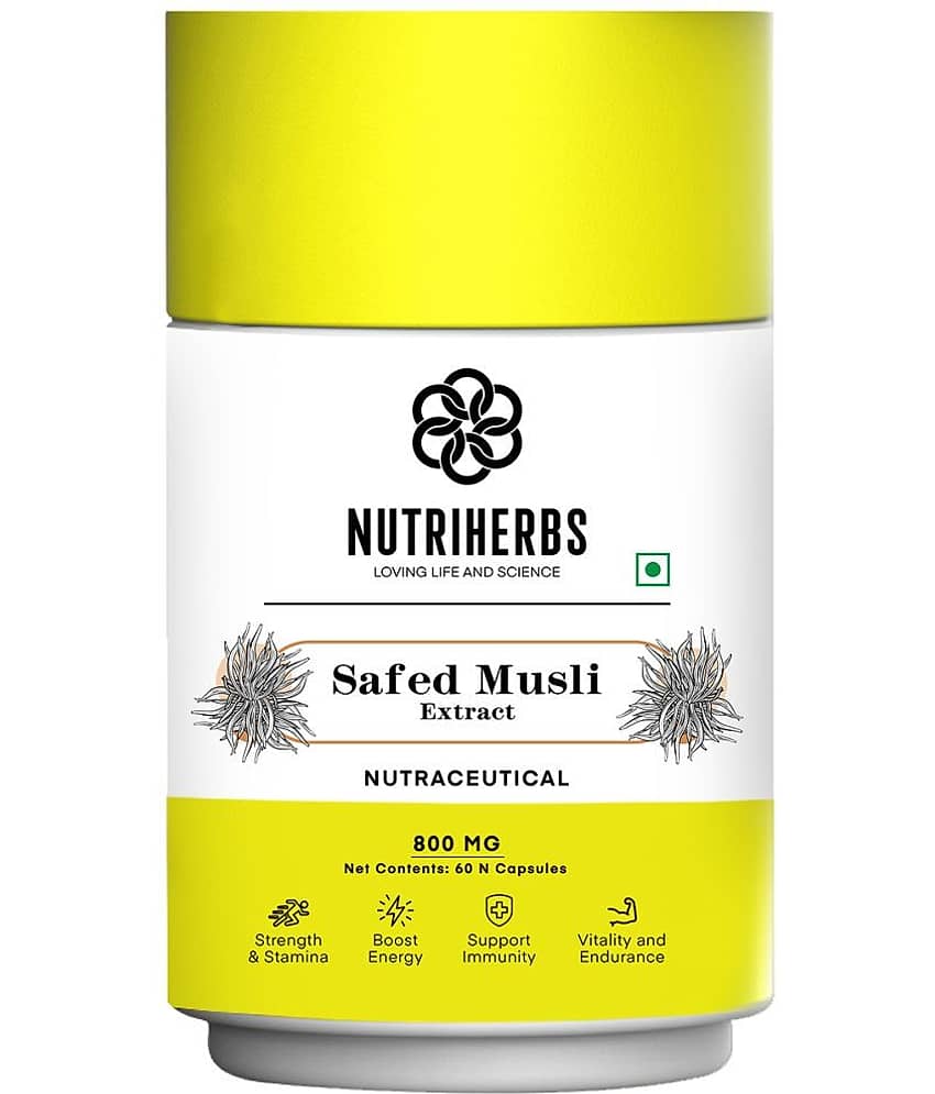Nutriherbs Safed Musli Capsules 800 mg 100% Pure & Natural Safed Musli - 60 Capsule| Provides Energy & Boosts Immunity | Enhances Sports Performance