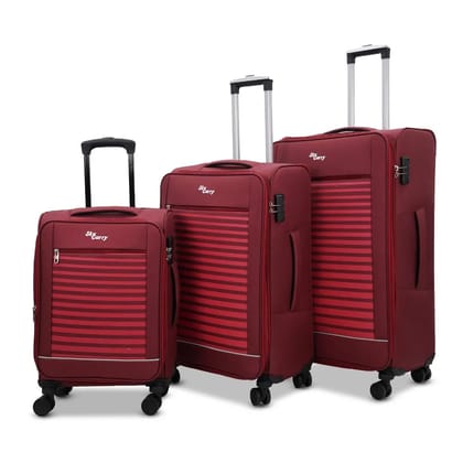Sky Carrys Stripe On 3-Piece Luggage Set | Expandable & Anti-Theft | 360 Dual Spinner Wheels | AVIATION GRADE Aluminium Telescopic Handle | Durable Twill Material (Red)