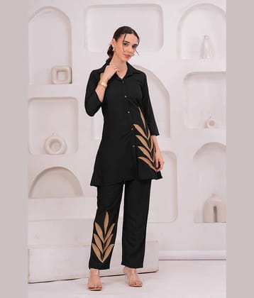 JC4U Women Self Design Tunic With Trousers Co-Ord Set ( Black )