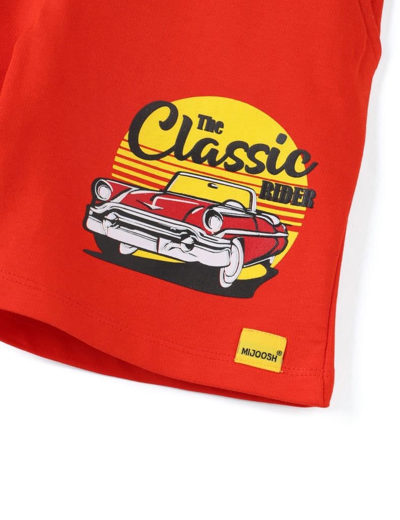 New Kids Boys Shorts Cotton French Terry Fiery Red Classic Car 2025 at ShopCircuit | ONDC
