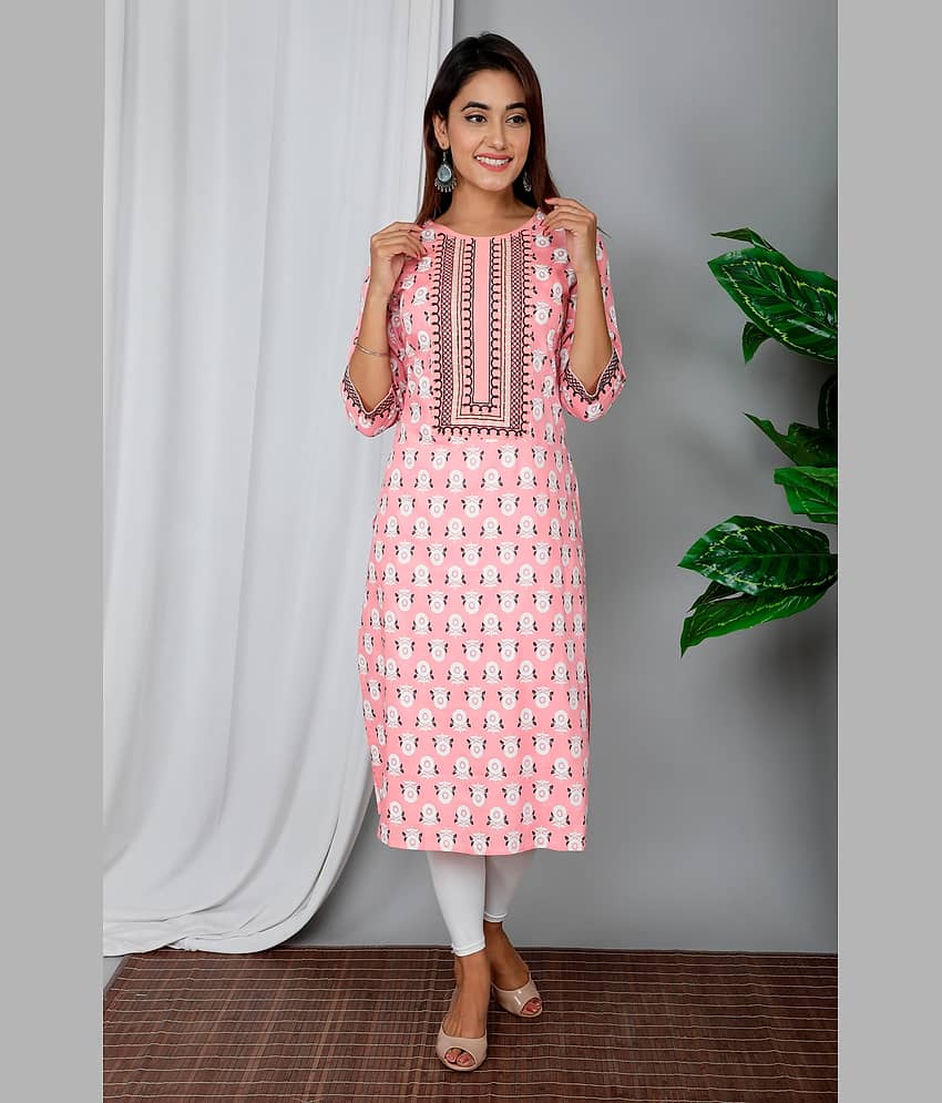 Kundan Women Rayon Printed Straight Kurti ( Pink )